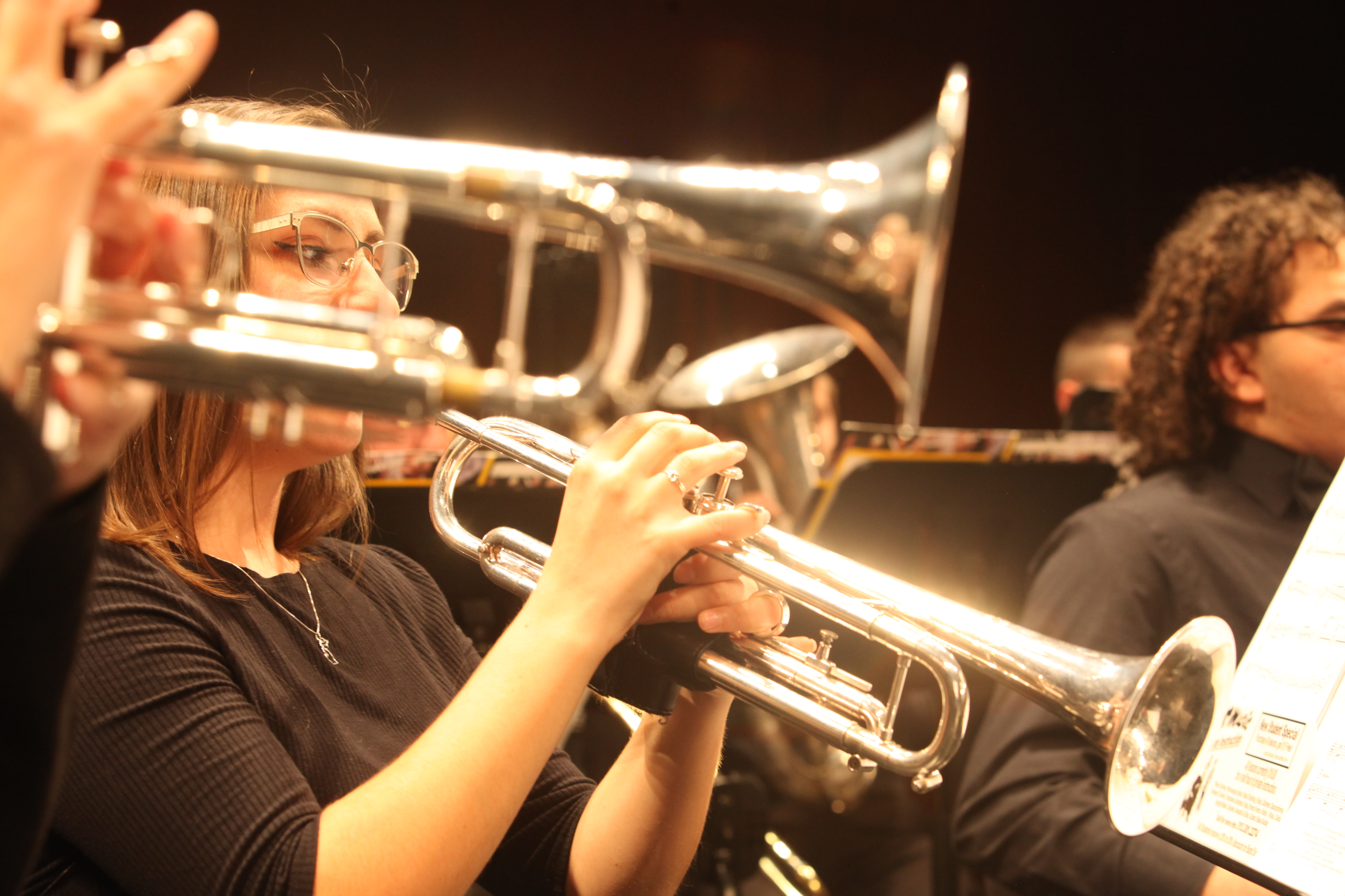 A Dearborn Community Concert Band trumpet player performing